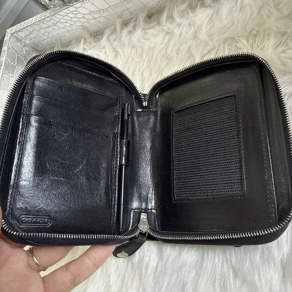 Vintage Coach Leather  Y2K Organizer Planner Palm Pilot Zip Black Storage Case